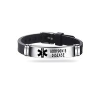 Medical ID Me - Medical Alert Silicone Bracelets Emergency Medical Awareness Epilepsy Diabetes COPD Blood Thinner Men Women Stainless Steel Adjustable (Addison's Diseas)