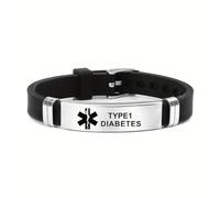 Medical ID Me - Medical Alert Silicone Bracelets Emergency Medical Awareness Epilepsy Diabetes COPD Blood Thinner Men Women Stainless Steel Adjustable (Diabetes Type 1)