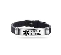 Medical ID Me - Medical Alert Silicone Bracelets Emergency Medical Awareness Epilepsy Diabetes COPD Blood Thinner Men Women Stainless Steel Adjustable (Needle Phobia)