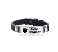 Medical ID Me - Medical Alert Silicone Bracelets Emergency Medical Awareness Epilepsy Diabetes COPD Blood Thinner Men Women Stainless Steel Adjustable (Do Not Rescusitate)