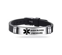 Medical ID Me - Medical Alert Silicone Bracelets Emergency Medical Awareness Epilepsy Diabetes COPD Blood Thinner Men Women Stainless Steel Adjustable (High Blood Pressure)
