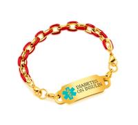 Medical Information for Women Men - Gold Plated Stainless Steel with Red Enamel Paperclip Chain Medical Alert Bracelets YA5207