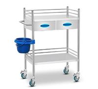 Medical Laboratory Cart, Stainless Steel 2/3-Tier Trolley Serving Utility Carts With Two Drawers For Lab Spa Beauty Salon Clinic Kitchen Equipment Use (Color : 2 layer, Size : 60 * 40 * 86cm)