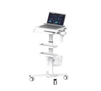 Medical Laptop Cart - 80-120cm Height Adjustable Trolley w/Locking Wheels, Dual Trays & Scanner Holder for Dental/Hospital Use