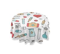 Medical Medicine Research Pills Needles Heart Blood on White Round Table Cloth, Circle Table Linen White Lace Dinner Tablecloth Mat, Desk Cloth Cover for Home Party Wedding 60 Inches