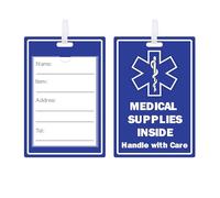 Medical Name Item Id Luggage Tag - Handle with Care Medical Supplies Inside Tag Writeable Silicone Tag with Waterproof Backing for Medical Supplies, Travel, and Emergency Identification
