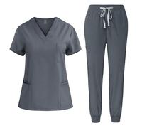 Medical Nursing Uniforms V-Neck Stretch Scrubs Top Short Sleeve Pockets Stretch Yoga Jogger Pants Quick Dry Beauty Healthcare Hospital Surgical Lightweight Uk Pet Grooming Cosmetology