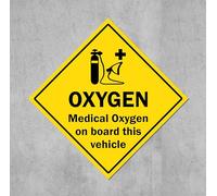 Medical oxygen on board this vehicle safety sign - Self adhesive sticker (300mm x 300mm)