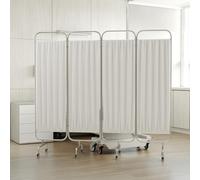 Medical Privacy Screen, 4 Folding Room Divider Curtains on Wheels 200x180 cm Screen Divider Stainless Steel Privacy Screens White Curtains, for Hospitals, Nursing Homes, Temporary Medical Station