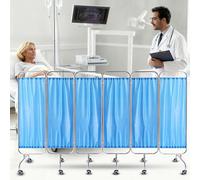 Medical Privacy Screen，Folding Stainless Steel Waterproof Fabric Mobile Medical Room Divider On Lockable Caster For Hospital Clinics ICU Care Center (Blue, 300cm)