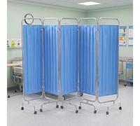 Medical Privacy Screen on Wheels, 5 Folding Stainless Steel Waterproof Fabric Mobile Room Divider Curtain, 250x190 cm Hospital Curtain Room Divider for Therapy Centres, Nursing Home, Hospital (Blue）