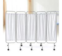 Medical Privacy Screen on Wheels, 5 Folding Stainless Steel Waterproof Fabric Mobile Room Divider Curtains, 250x190 cm Hospital Curtain Room Divider for Therapy Centres, Nursing Home, Hospital(White)