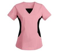 Medical Scrub Tops for Women UK, Color Block Nurse Top Cheap V Neck Carer Clothing Clinic Tunic Top Women's Blouse Lightweight Medical Uniform Comfortable Work Wear Pink