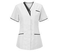Medical Scrub Tops for Women UK Protective Nurses Lapel V Neck Carer Clothing Clinic Tops Tunic Women's Blouse Lightweight Medical Uniform Comfortable Work Wear Scrub Shirt