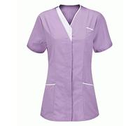 Medical Scrub Tops for Women UK Protective Nurses Lapel V Neck Carer Clothing Clinic Tops Tunic Women's Blouse Lightweight Medical Uniform Comfortable Work Wear Scrub Shirt