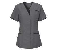 Medical Scrub Tops For Women Uk V Neck Nurses Tunics Private Health Care Hospital Work Wear Short Sleeve Blouse Clinic Carer Utility Uniform with Pockets (UK, Alpha, L, Regular, Regular, 03 Gray)