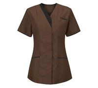 Medical Scrub Tops For Women Uk V Neck Nurses Tunics Private Health Care Hospital Work Wear Short Sleeve Blouse Clinic Carer Utility Uniform with Pockets (UK, Alpha, XL, Regular, Regular, 03 Brown)