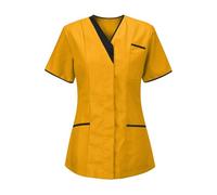 Medical Scrub Tops For Women Uk V Neck Nurses Tunics Private Health Care Hospital Work Wear Short Sleeve Blouse Clinic Carer Utility Uniform with Pockets (UK, Alpha, M, Regular, Regular, 02 Khaki)