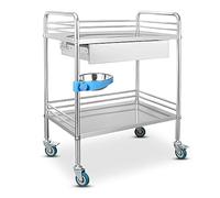 Medical Stainless Steel Trolley2/3 Layer Laboratory Cart with Drawer Mobile Clinic Trolley Silent 360° Wheels Tool Cart for Beauty Salon and Spa