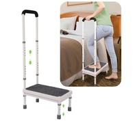 Medical Step Stool with Handle for Elderly Bed Steps for High Beds Adults Bedside Steps with Rail Safety Handicap Bed Stairs Seniors Adjustable Platform Heavy Duty Stepping Stool