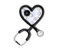 Medical Stethoscope Brooch Pin Rhinestones Enamel Red Heart Stethoscope Brooches Gift for Nurses Doctor, 3*4cm, Zinc, no gemstone