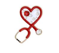 Medical Stethoscope Brooch Pin Rhinestones Enamel Red Heart Stethoscope Brooches Gift for Nurses Doctor, 3*4cm, Zinc, no gemstone