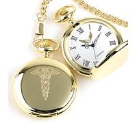 Medical Symbol Caduceus Full Hunter Pocket Watch 24 Carat Gold Plated Dr Dentist Paramedic Nurse Gift