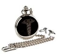 Medical Symbol Caduceus Full Hunter Pocket Watch Silver and Cufflinks Gift Set Dr Dentist Paramedic Nurse Gift