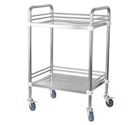 Medical Trolley Cart, Stainless Steel Dental Lab Serving Trolley on Wheels, Portable 2 Layer Equipment for Hospitals, 80x48x86cm