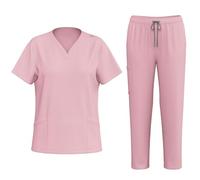 Medical Uniforms & Scrubs Scrub Tops Set V Neck Nursing Short Sleeve and Wide Leg Pants with Drawstring 3 Pockets Uniforms Scrub Set Utility Shirt Spa Nail Salons Tunic Beauty Work Uniforms