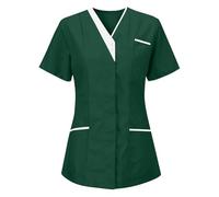 Medical Uniforms & Scrubs, Womens V Neck Short Sleeve Solid for Healthcare | Nurses Uniform, Loose Tunic Tops, Ladies Workwear, Hospital Uniform, Scrub Tops for Women UK with Pockets