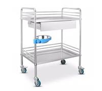 Medical Utility Cart with Wheels, Stainless Steel Lab Cart with Drawer, 220 lbs Load Capacity, 2 Layers for Clinic, Hospital, Esthetician Use