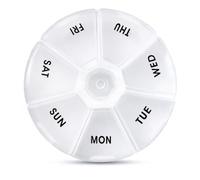 Medication Organizer Travel Weekly Pill Box Round Portable Easy to Open 7 Day Tablet Box Storage Container with Individual Daily Compartments Snap Lock Pill Case for Vitamins Supplements & Medicine