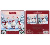 Medici Cards Christmas - 16 Christmas Cards - Festive Geese - 2 Designs - 8 of Each - Square Boxed Set