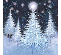 Medici Charity Christmas Cards Pack of 6 - Festive Christmas Sparkle Trees in the Night Sky in the Snow - Premium Greeting Cards Multipack with Envelopes - Supporting UK Charities