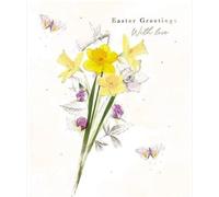 Medici Easter Card - 'Easter Greetings' - Lovely Design With Daffodils and Butterflies - With A Gold Foil Finish