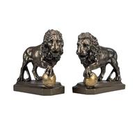 Medici Lions Set of 2 Cast Marble Sculpture Statue Home Decor Bronze Color