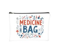 Medicine Bag with Playful Icons Design - Compact Zippered Toiletry Pouch for Travel, Bathroom Storage, Emergency Kits, and Personal Item Organisation, Durable Fabric Organiser