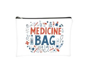 Medicine Bag with Playful Icons Design - Compact Zippered Toiletry Pouch for Travel, Bathroom Storage, Emergency Kits, and Personal Item Organisation, Durable Fabric Organiser