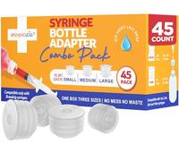Medicine Bottle Syringe Adapter For Oral Dispensers 45 Pieces 3 Sizes (15 each size) | Press In Bottle Adapter for Liquid Medication | Only Fits Brandzig 1ml, 3ml, 5ml & 10ml Syringes