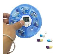 Medicine Box - Intelligent Pill Box with 7 Compartments and Timer | Medicine Container with Memory, Round Medication Organizer for Bags, Daily, Morning, Evening, Work Organizer Provides Extra Memory