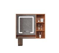 Medicine Cabinet for Bathroom with Mirror & LED Lights, garage cabinets wall mounted, Extra Large Rectangle Wall Mounted Storage Cabinet, for Bath Living Room, Natural Oak(68*70cm/26.8*27.6i