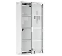 Medicine Cabinet Glass Lockable Door Storage Shelves Houseware Bathroom w/2 Keys