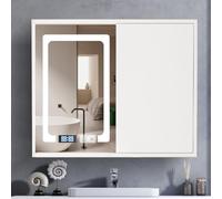 Medicine cabinet with HD mirror, Medicine Cabinet for Bathroom with Mirror & LED Lights, Bathroom Mirror Cabinet with Anti-Fog Defog, for Bathroom Recessed or Wall Mount(White,60*70cm/23.6*27.6in)
