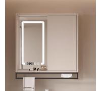 Medicine cabinet with led lights and mirror,Solid wood smart mirror cabinet with storage anti fog,bathroom mirror wall mounted with time temperature,vanity mirror Sliding door,Paper hole,tow