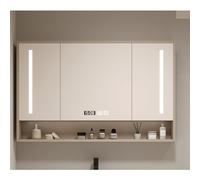 Medicine cabinet with led lights and mirror,Solid wood vanity mirror with storage,Wood mirror cabinet with storage anti fog,smart medicine cabinet ,Time display,With paper hole,Beauty mirror back(90*1