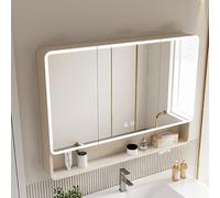 Medicine Cabinet With Lights, Wall Mirror Storage Shelf，bathroom Mirror With Storage，Mount For Bathroom Vanity And Modern，antifog Open Storage Hanging Shelf Storage Cabinet(Beige,39.3in/100cm)
