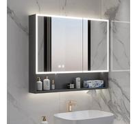 Medicine Cabinet with Mirror and Light, Anti-Fog Bathroom Wall Mount Storage, Touch Switch, Open Rack, Tissue Hole