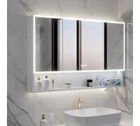 Medicine Cabinet with Mirror and Light, Anti-Fog Bathroom Wall Mount Storage, Touch Switch, Open Rack, Tissue Hole