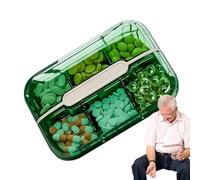 Medicine Holder Dispenser, Medicine Box for Travel, Travel Medicine Organiser Container with 6 Compartments, Portable Pill Box for Travel, Daily Use, Business Trip